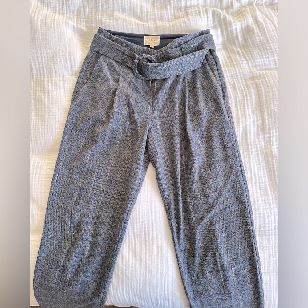 Sezane Blue Belted Pants